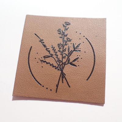 Embossed Brown Jean Leather Patch Black Logo Label For Clothes