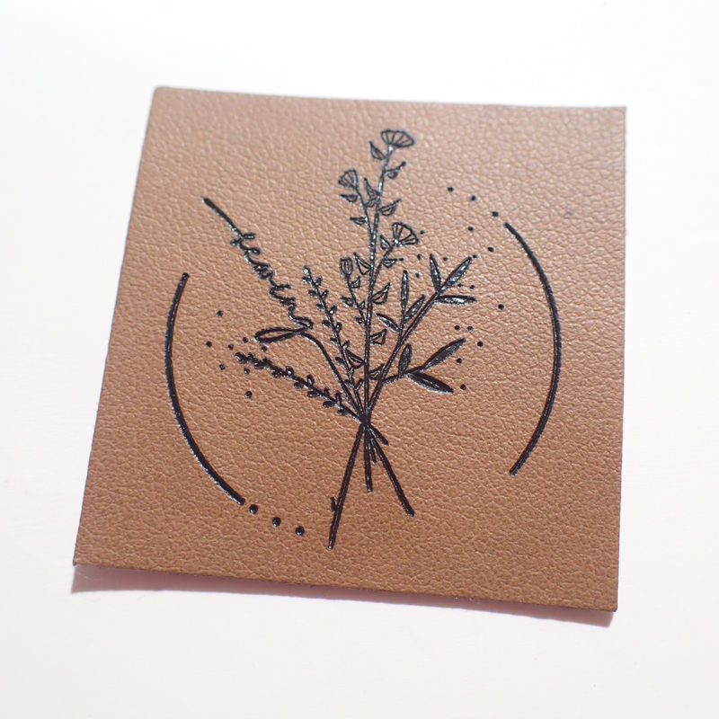 Embossed Brown Jean Leather Patch Black Logo Label For Clothes