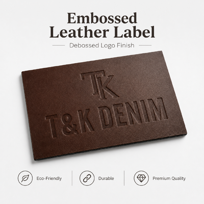 Patch Kulit Custom Embossed Pindah panas besi pada kulit asli Label yang dirancang untuk pada pakaian tas Sepatu dan topi