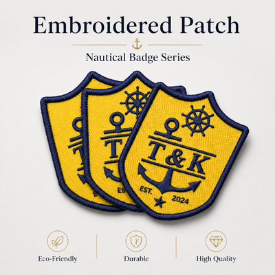 Patch bersulam perisai khusus dengan logo jangkar untuk merek pakaian