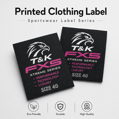 Label pakaian cetak khusus dengan logo untuk merek pakaian olahraga