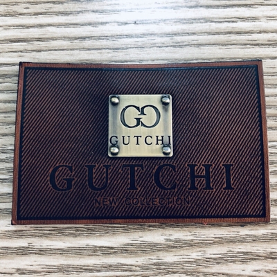 Patch kulit kustom Ramah Lingkungan Logo Logam Mengkilap Untuk Pakaian Koboi